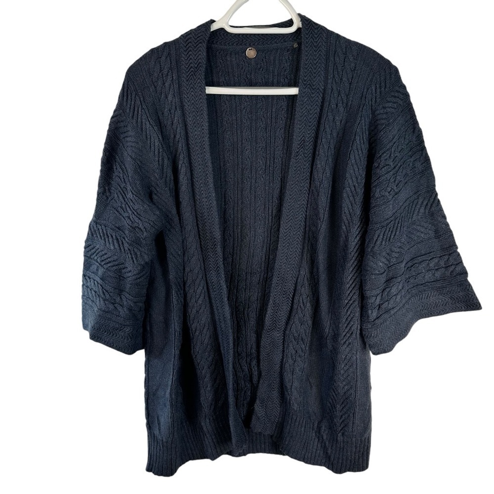 Margaret O-Leary Open Drape Cardigan Sweater Womens Med Cable Knit 3/4 Sleeve